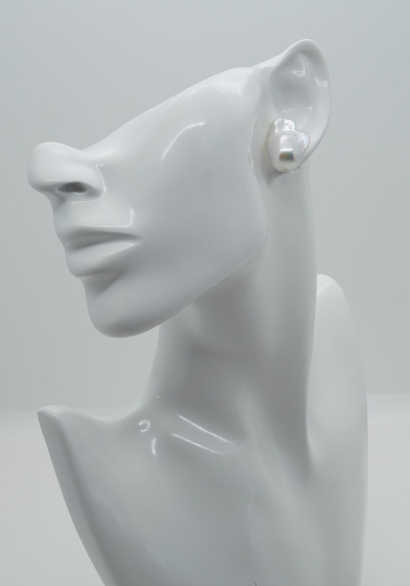 no.1880　特大14.8㎜❗テリ艶綺麗な淡水バロック一粒 ピアス Carre】 キャレバロックパールピアス 淡水真珠12mmUP Silver